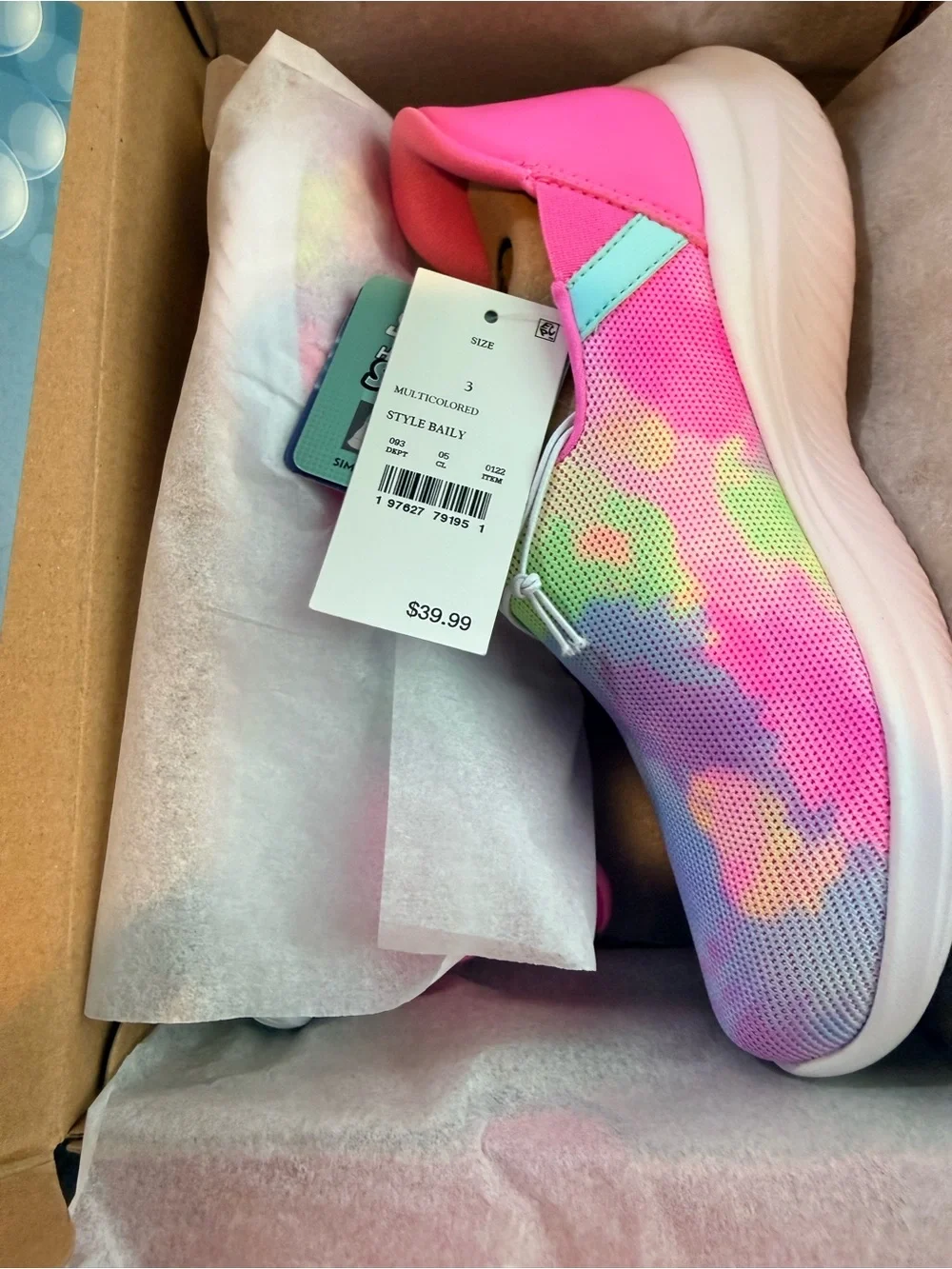Skechers Kids Slip-On Sneakers - Pink Multicolor Tie-Dye Sz 3Y
